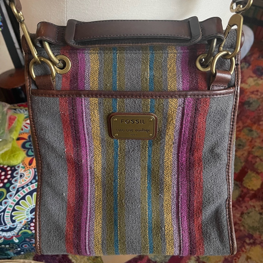 Fossil Striped Crossbody Bag in Gray and Multicolor